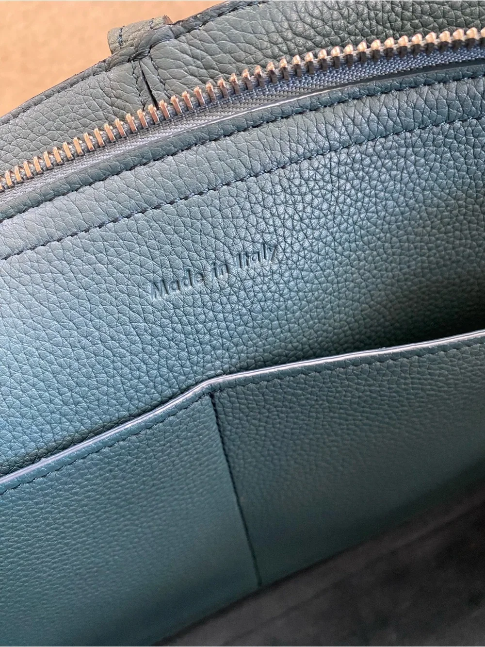 Celine Teal Blue Pebbled Leather Medium Trifold Tote